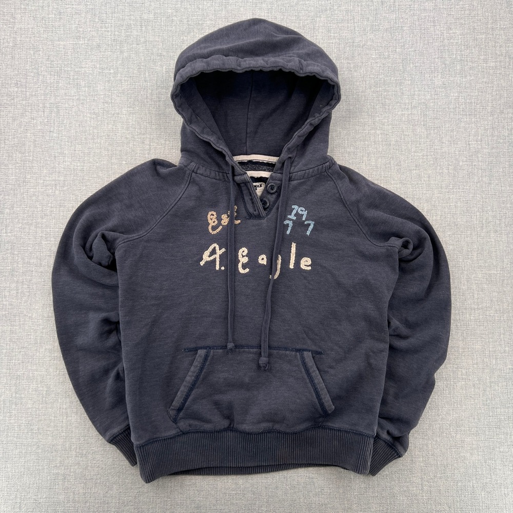 Y2K American Eagle Outfitters Distressed Hoodie Women Medium Blue Preppy Cozy‎